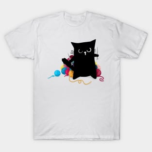 Black Cat Defending Yarn Stash T-Shirt